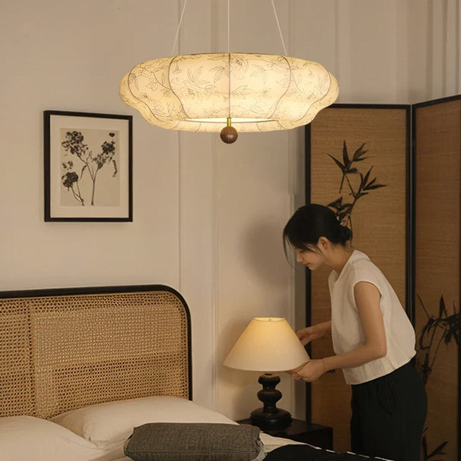 suspension en bois massif et tissu style rétro médiéval décoratif