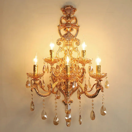 Applique murale dorée à cinq têtes en cristal pour intérieur élégant — LZ4X9P7