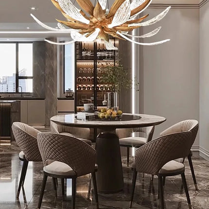 lustre led en cuivre et verre à intensité variable pour intérieur