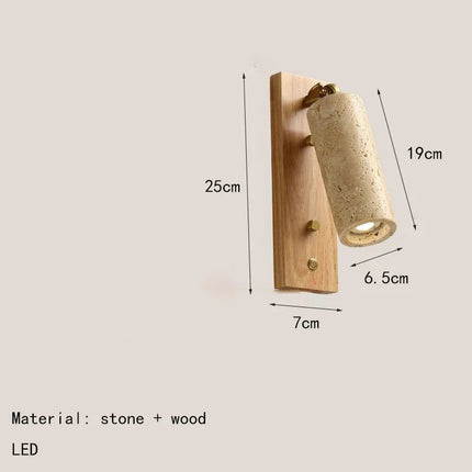 Applique murale en pierre et bois avec ampoule ronde et interrupteur intégré — LZ4M7Q2