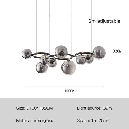 Lustre suspension boule en verre avec barre métallique ronde — LZ4P9X