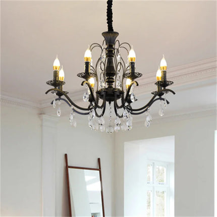 Lustre en fer forgé avec cristaux suspendus pour intérieur raffiné — LZ4X9P2