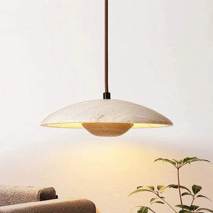 Lustre suspension LED rétro en travertin style wabi-sabi — LZ4X9Q2