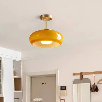 Lustre suspension en verre orange et laiton antique style médiéval — LZ4X9P2Q