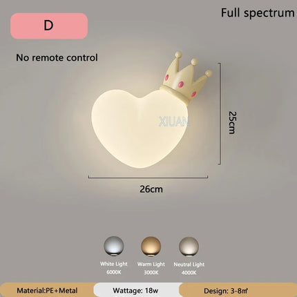 Applique murale LED romantique forme couronne, cœur et nuage pour enfants — LZ4X9T