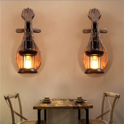 Applique murale vintage en bois avec abat-jour verre et métal — LZ4X9P2