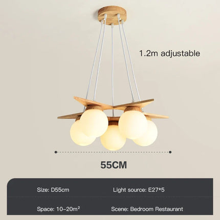 Lustre nordique en bois avec globe en verre blanc laiteux — LZ4Q9X2