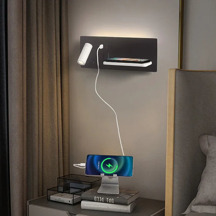 Applique murale avec lampe de chevet, chargeur sans fil USB-C et projecteur rotatif — LZ4X9P2