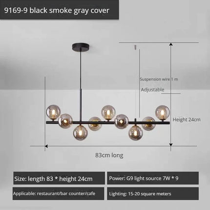 lustre long moderne en boule de verre abat-jour suspendu décoration led