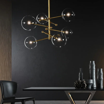 Suspension boule de verre LED design nordique noir et or pour salon — LZ4X9P2