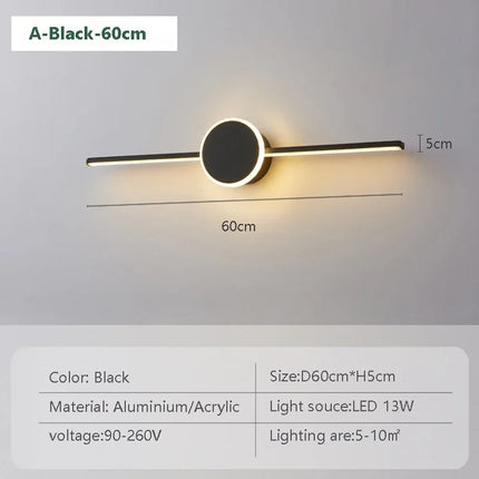 Lampe de applique murale LED moderne 60CM miroir décor longue bande lumineuse ronde base carrée ou appliques murales toilette douche hôtel éclairage lustre