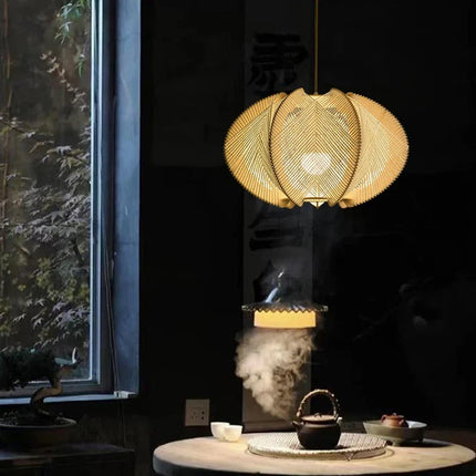 Lustre suspension bois et corde chanvre style rétro pour restaurant et bar E27 — LZ4X9P2