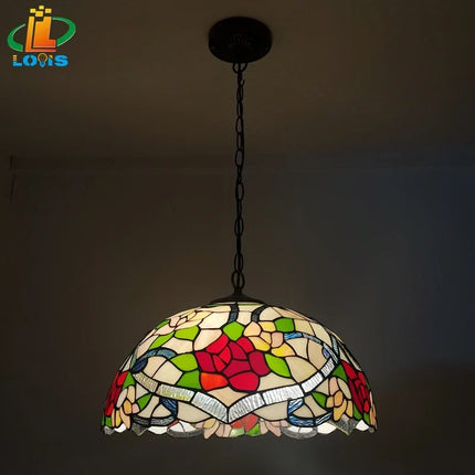 Lustre en verre style Tiffany à motif fleuri rétro nordique — LZ4X9J