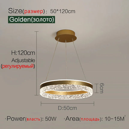 Plafonnier LED suspendu design minimaliste avec anneaux en cristal — LZ4X9P2