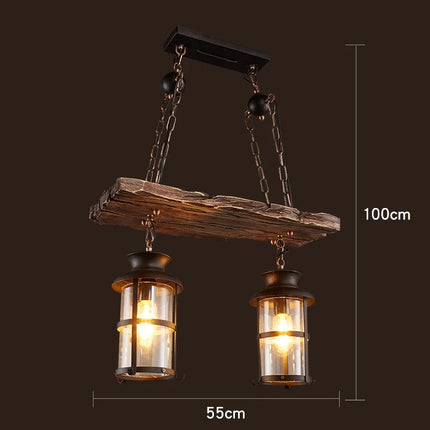 Lustre suspension rétro en bois style industriel pour café — LZ4D7Q9