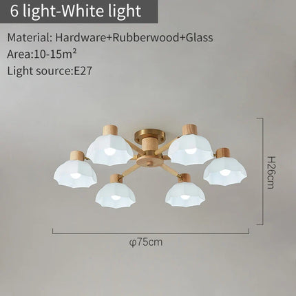 Plafonniers nordiques en bois de caoutchouc avec lampadaires en verre pour salon moderne blanc chaud lumière froide Lustres chambre lampara