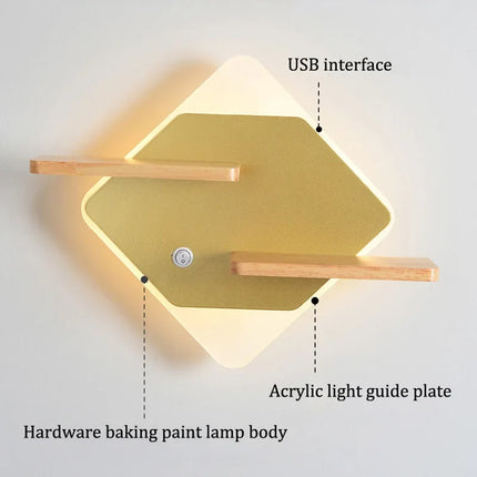Applique murale LED nordique avec étagère intégrée et chargeur USB — LZ4X9P2