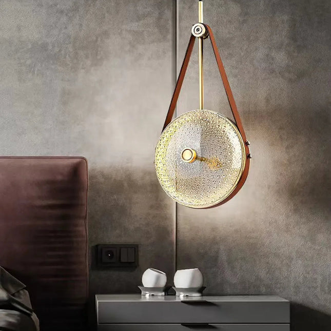 suspension luminaire cuir led verre lustre