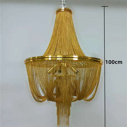 Lustre moderne en aluminium doré à pampilles avec chaîne décorative — LZ4P9XJ
