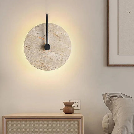 Applique murale LED ronde en pierre et métal noir pour escaliers d'hôtel boutique — LZ4N7Q2