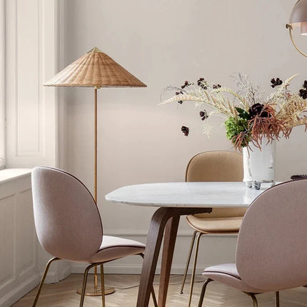 Lampadaire LED nordique en bambou et rotin tissé main — LZ4X9P2