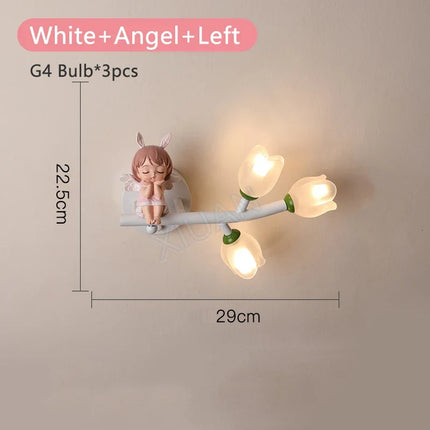 Applique murale LED G4 motif fille lapin et fleur pour enfants — LZQ7X9