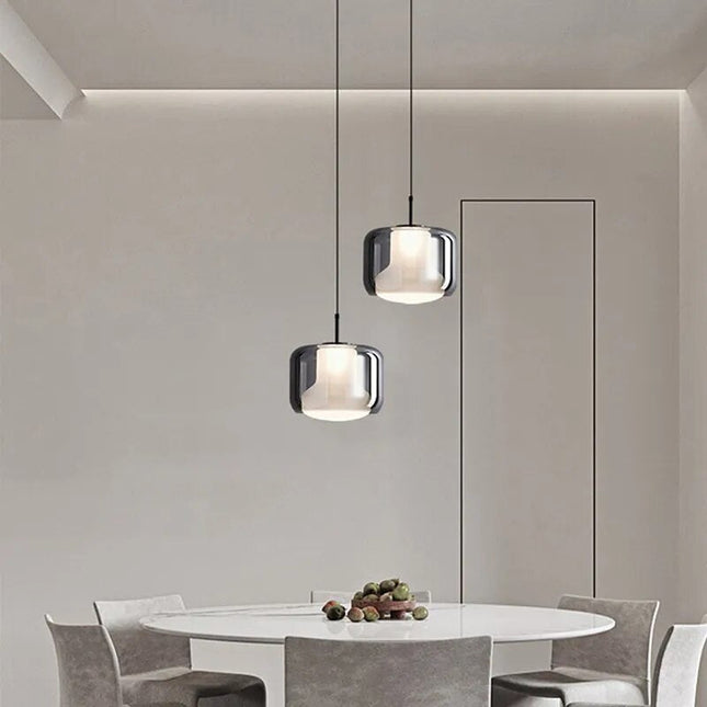 Suspension LED moderne en verre gris fumé à trois têtes