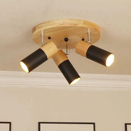 Plafonnier LED rotatif multi-têtes en bois style nordique décoratif — LZ4X9J