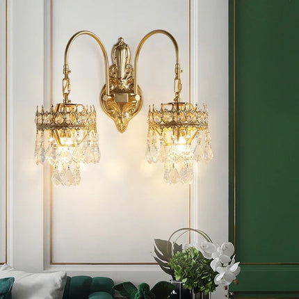Applique murale vintage à deux lumières en cristal doré — LZ4X9J