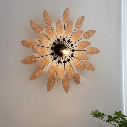 Applique murale en rotin style wabi sabi pour intérieur et salon de thé — LZ4XJ9