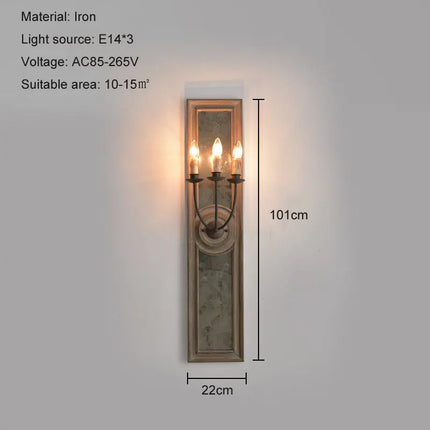 Applique murale vintage américaine en bois et fer avec miroir — LZ4X9T