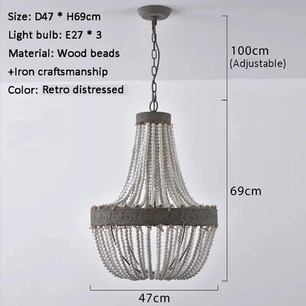 Lustre vintage en bois avec perles style campagne américaine — LZ4X9P