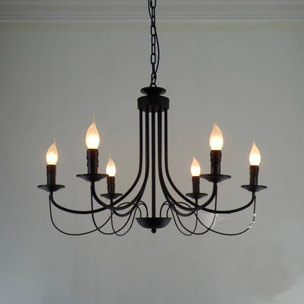 Lustre vintage en fer forgé noir avec bougie et métal — LZ4X9J2