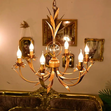 Lustre vintage en fer à 6 bras pour éclairage rétro nostalgique — LZ4P9X
