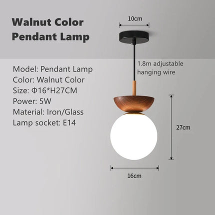 Plafonnier LED rond en verre avec abat-jour en bois naturel — LZ4X9T2