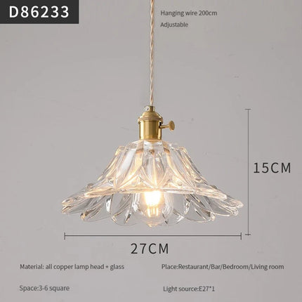 suspension moderne en laiton avec abat-jour rustique en verre de noyer