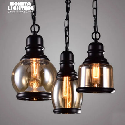 suspension industrielle rétro en verre ambré avec corde de chanvre
