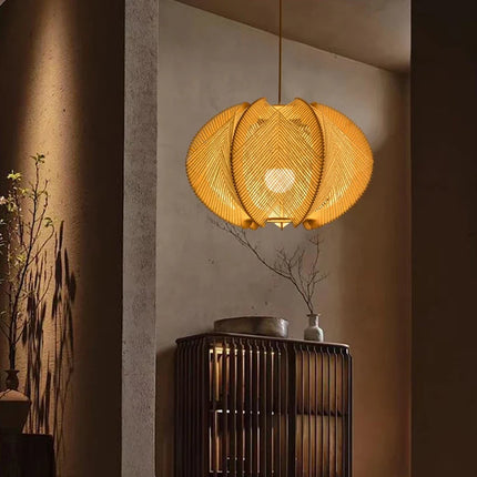 Lustre suspension bois et corde chanvre style rétro pour restaurant et bar E27 — LZ4X9P2
