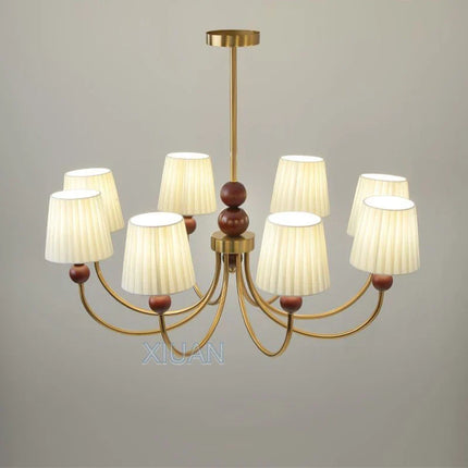 Lustre vintage américain en tissu plissé et bois style wabi-sabi — LZ4P9XJ