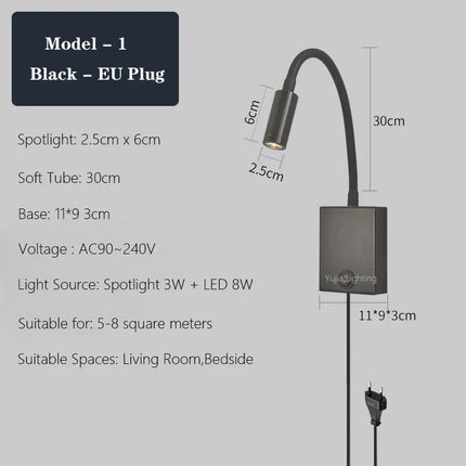 Applique murale LED moderne avec ports USB et interrupteur intégré — LZ4X9T1