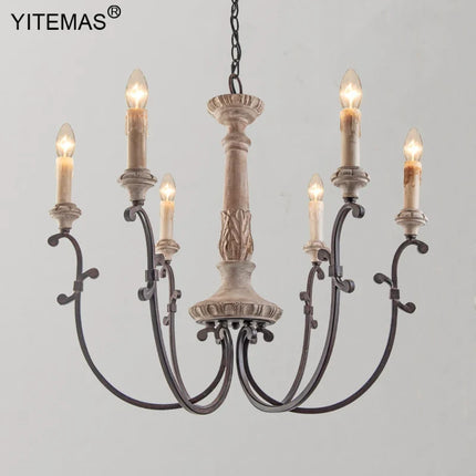 Lustre en bois style vintage 4 et 6 lumières pour salon et entrée — LZQ7D2