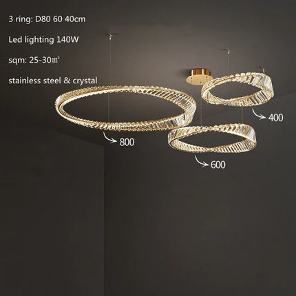 Lustre LED moderne en cristal avec anneau décoratif en acier — LZ4P7X