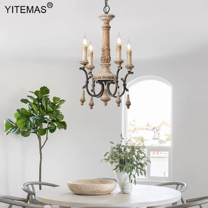 Lustre en bois style vintage 4 et 6 lumières pour salon et entrée — LZQ7D2