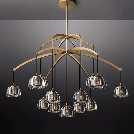 lustre vintage en cristal et cuivre pour éclairage intérieur