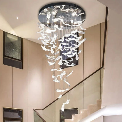 Lustre plume LED moderne en acier inoxydable et cristal — LZ4P9XQ