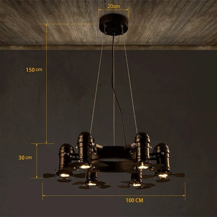 Lustre industriel vintage à six têtes pour commerces — LZ4X9P2