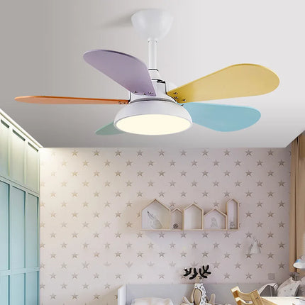 Plafonnier ventilateur LED moderne en bois avec télécommande — LZ4XJ9