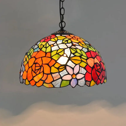 Lustre suspension en verre coloré style Tiffany européen rétro — LZ4G7X2