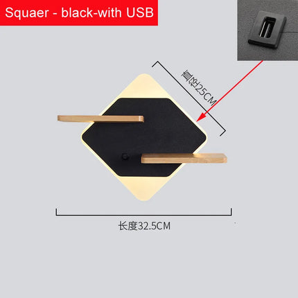 Applique murale LED nordique avec étagère intégrée et chargeur USB — LZ4X9P2