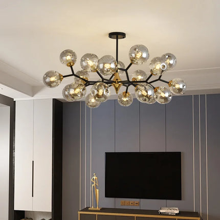 Boule de verre nordique Led plafond lustre noir suspension lumières décor à la maison suspendus Lustres luminaire salon salle à manger chambre